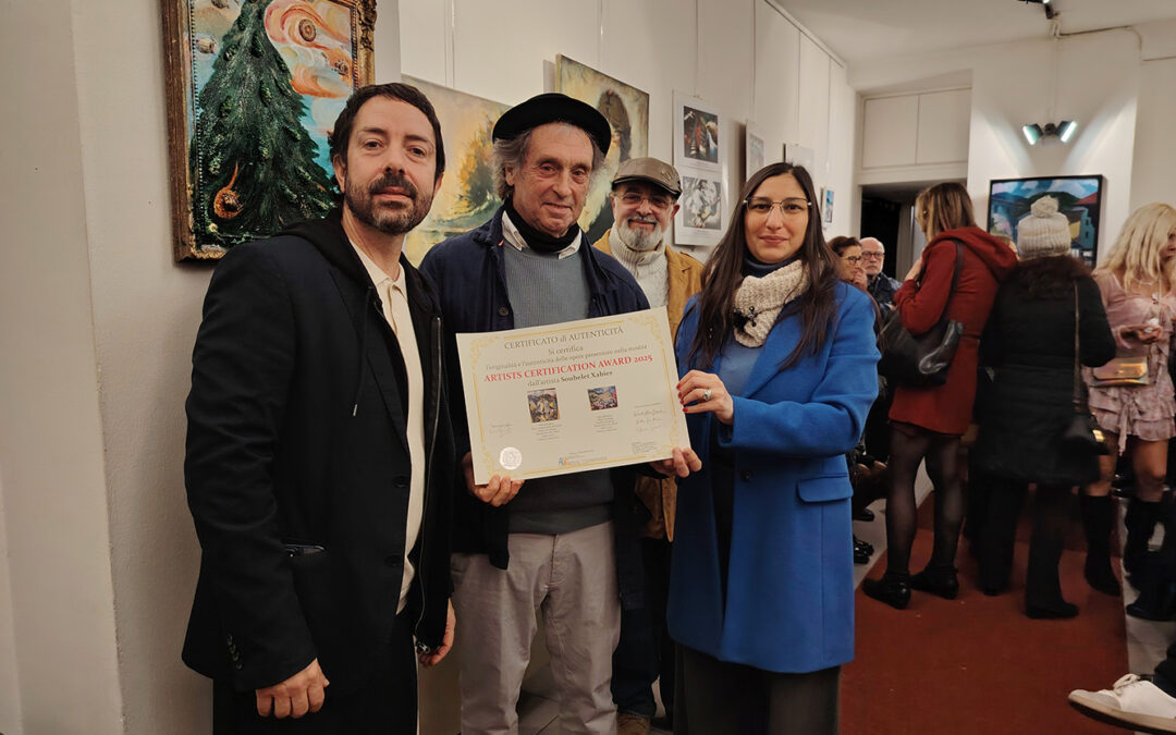 Xabier Soubelet recevant la distinction d'artiste international à Rome